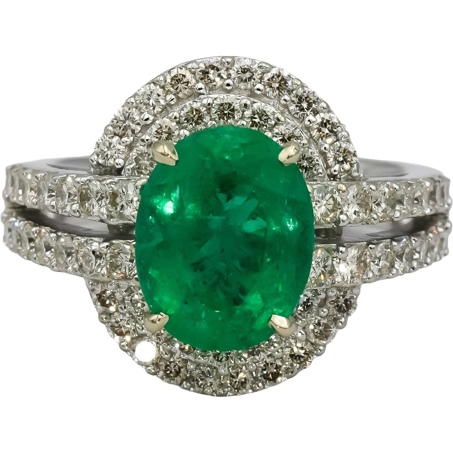 18k White Gold VS Diamond and Emerald Cluster Cocktail Ring 5.59CT Size 6.75