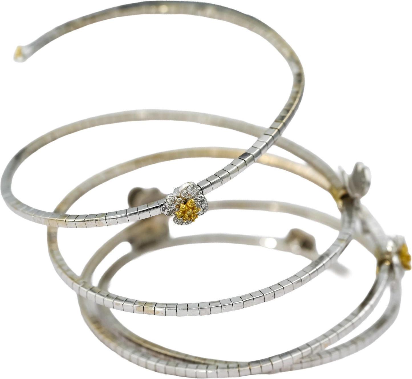STAMBOLIAN 18k White Yellow Gold VS Diamond Flex Bangle Bracelet 1.25CT