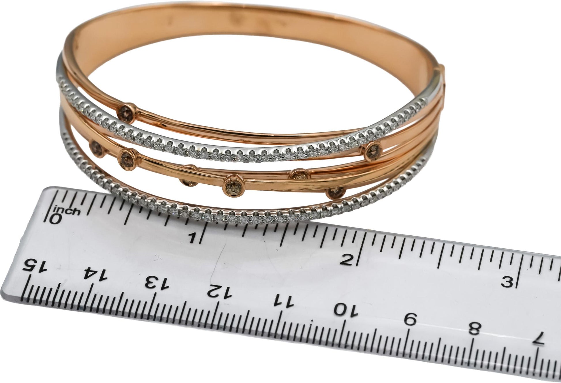 CROWN OF LIGHT 14k Rose White Gold Diamond Bangle Bracelet 1.87CT