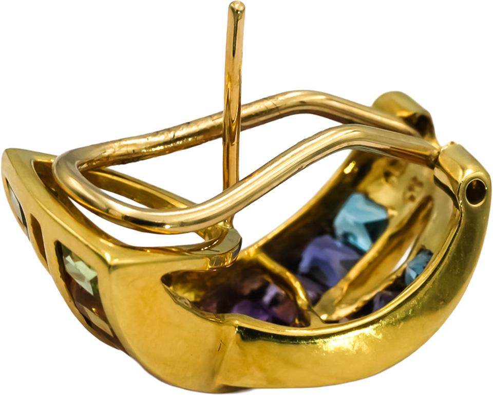 18k Yellow Gold Rainbow Gemstone Crossover Earrings 3.50CTW