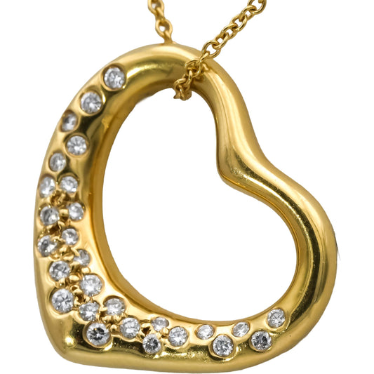TIFFANY & CO. 18k Yellow Gold VS Diamond Peretti Heart Pendant Necklace .25CT