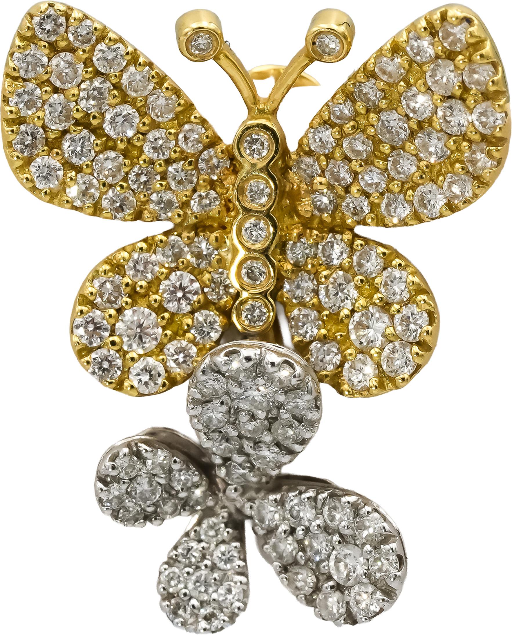 18k Yellow and White Gold VS Diamond Cluster Butterfly Stud Earrings 1.50CT