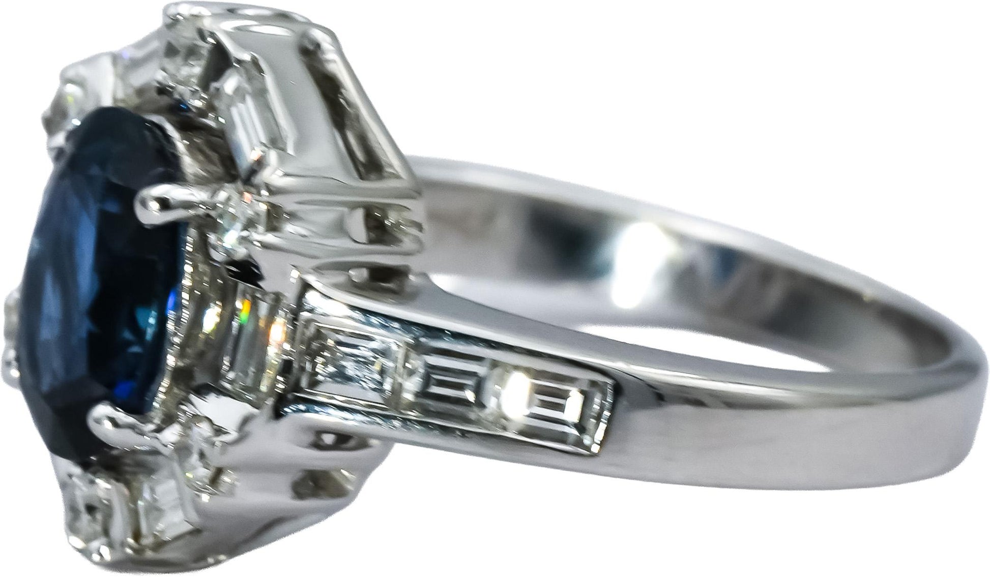 18k White Gold Diamond and Blue Sapphire Cocktail Ring 2.10CTW Size 6.5