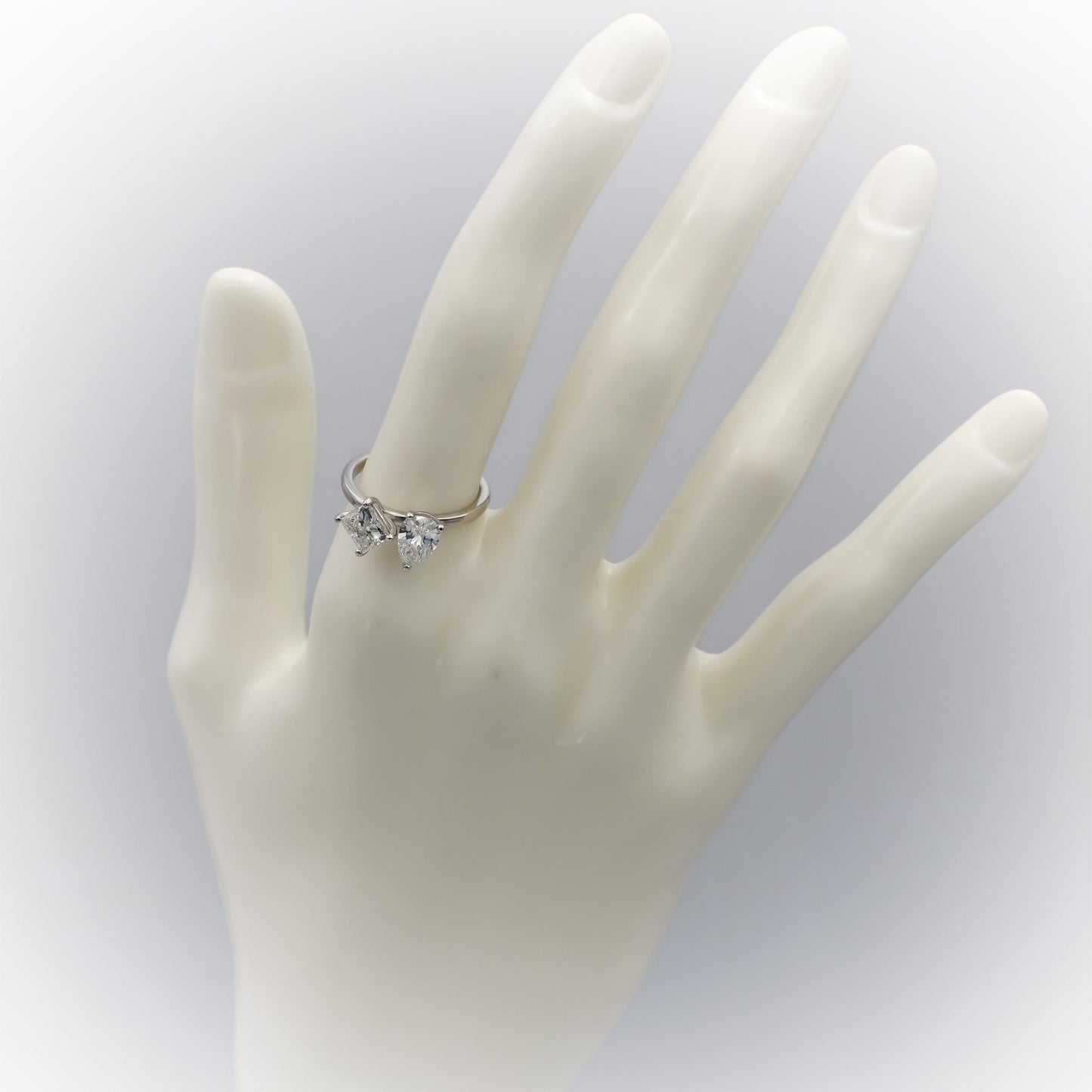 14k White Gold Pear & Princess Cut Diamond Two Stone Ring 1.64CT Size 6.25