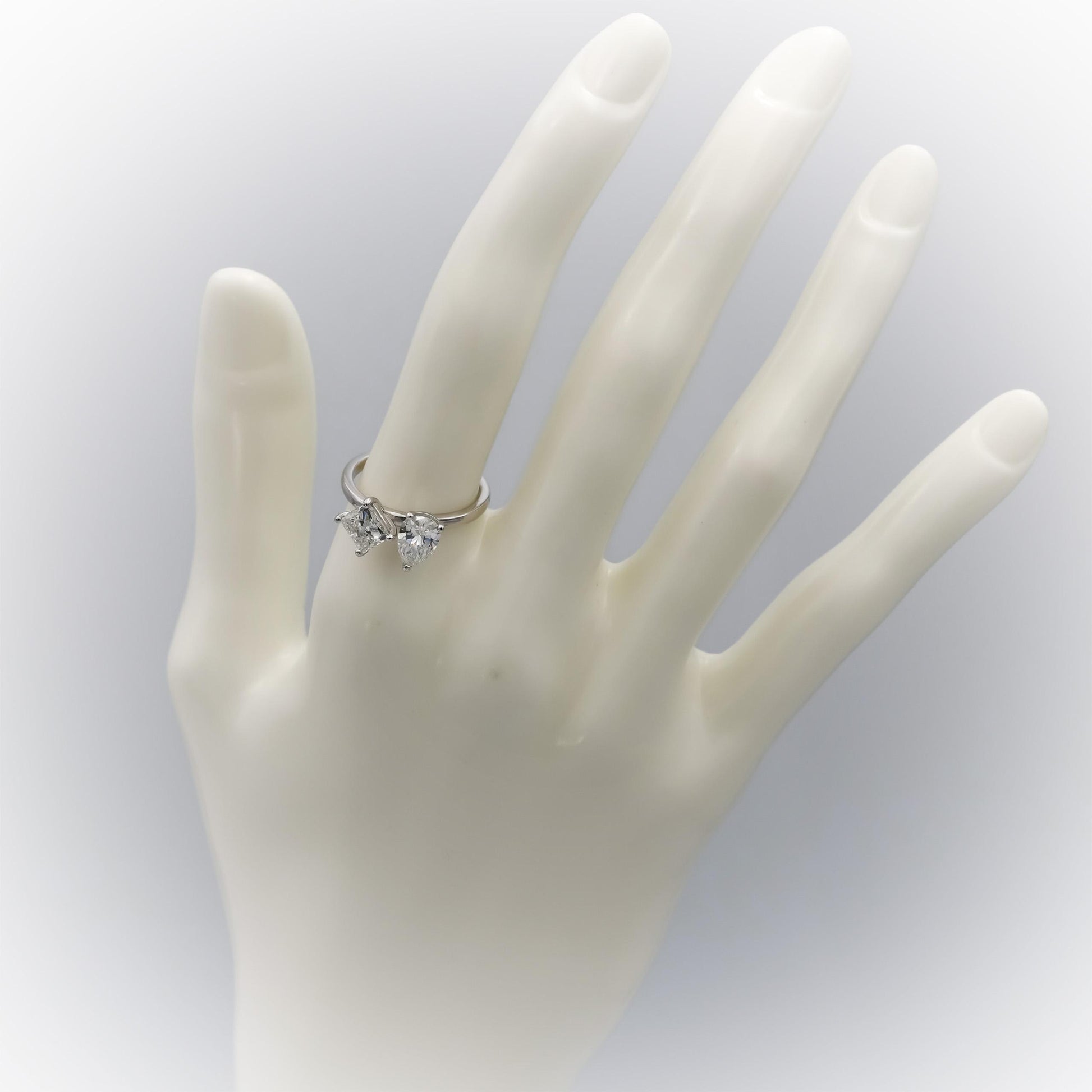 14k White Gold Pear & Princess Cut Diamond Two Stone Ring 1.64CT Size 6.25