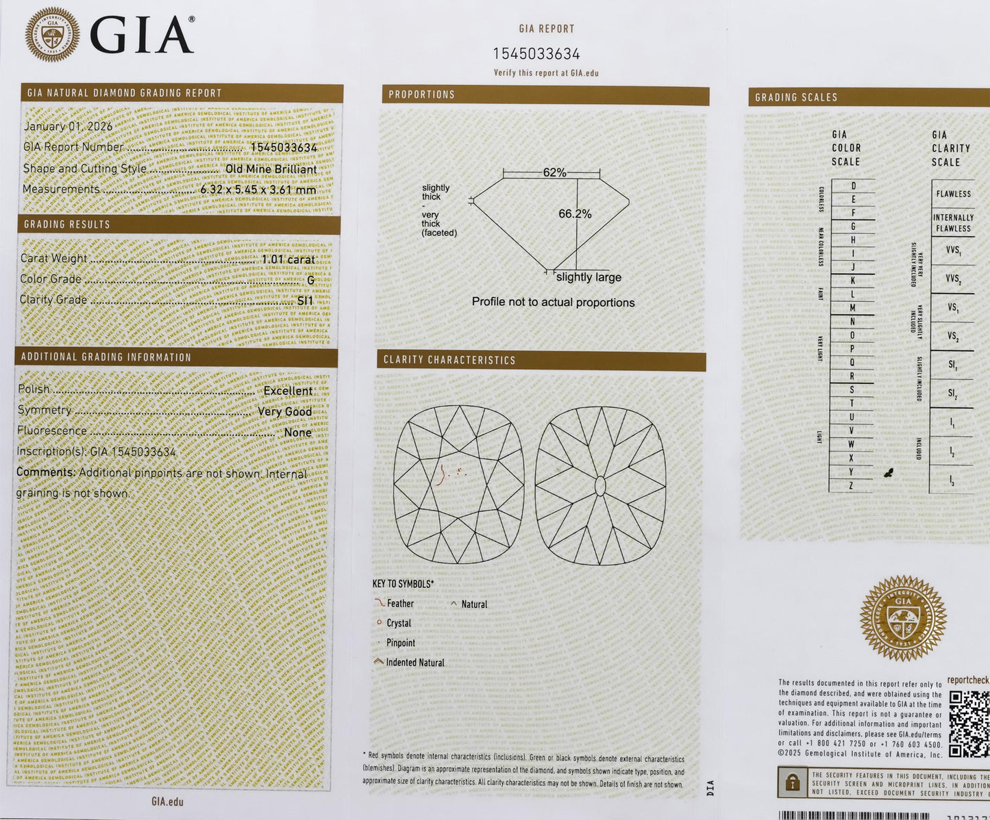 GIA Certified 1.01 Carat Old Mine Cut Diamond G Color SI1 Clarity