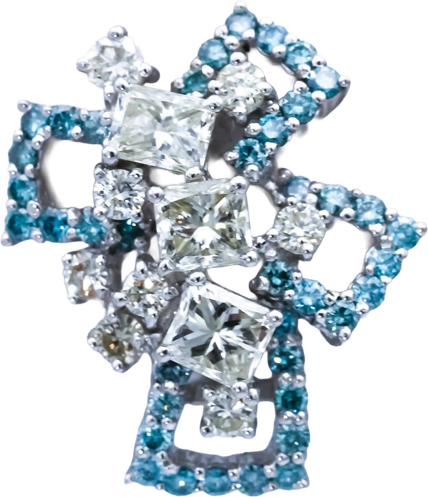 18k White Gold White Light Yellow Blue Flower Earrings 4.50CT