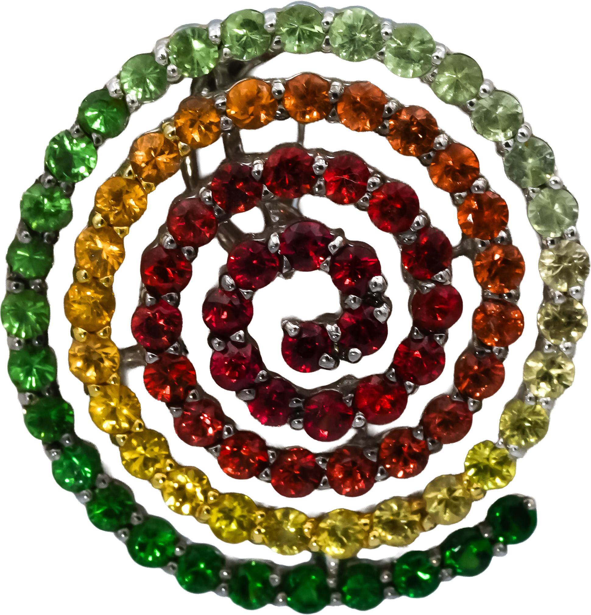 14k White Gold Round Multi Color Assorted Gemstones Spiral Earrings 4.0CT