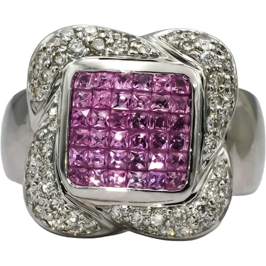 14k White Gold Diamond and Pink Sapphire Cluster Cocktail Ring 1.50CT Size 7.75