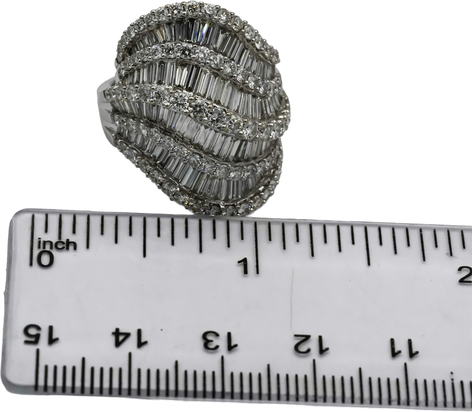 18k White Gold VS Round & Baguette Diamond Cluster Cocktail Ring 5.0CT Size 7