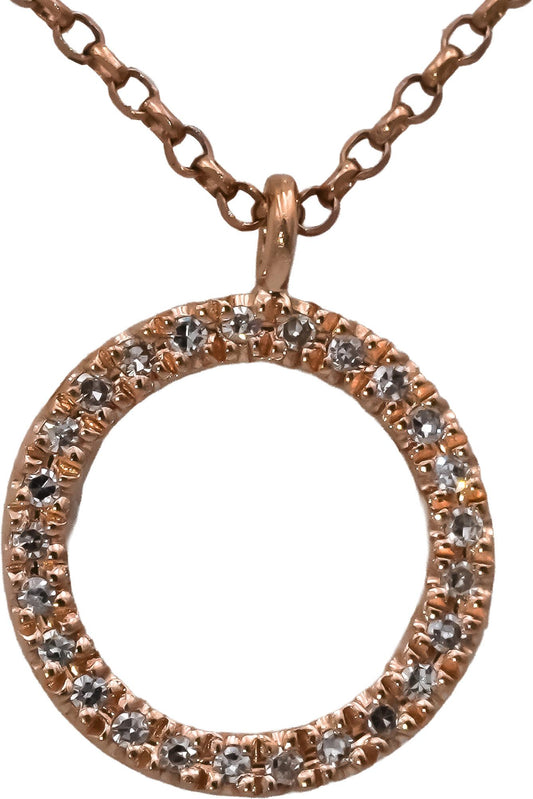 14k Rose Gold VS Round Diamond Circle Pendant Necklace 0.07CT