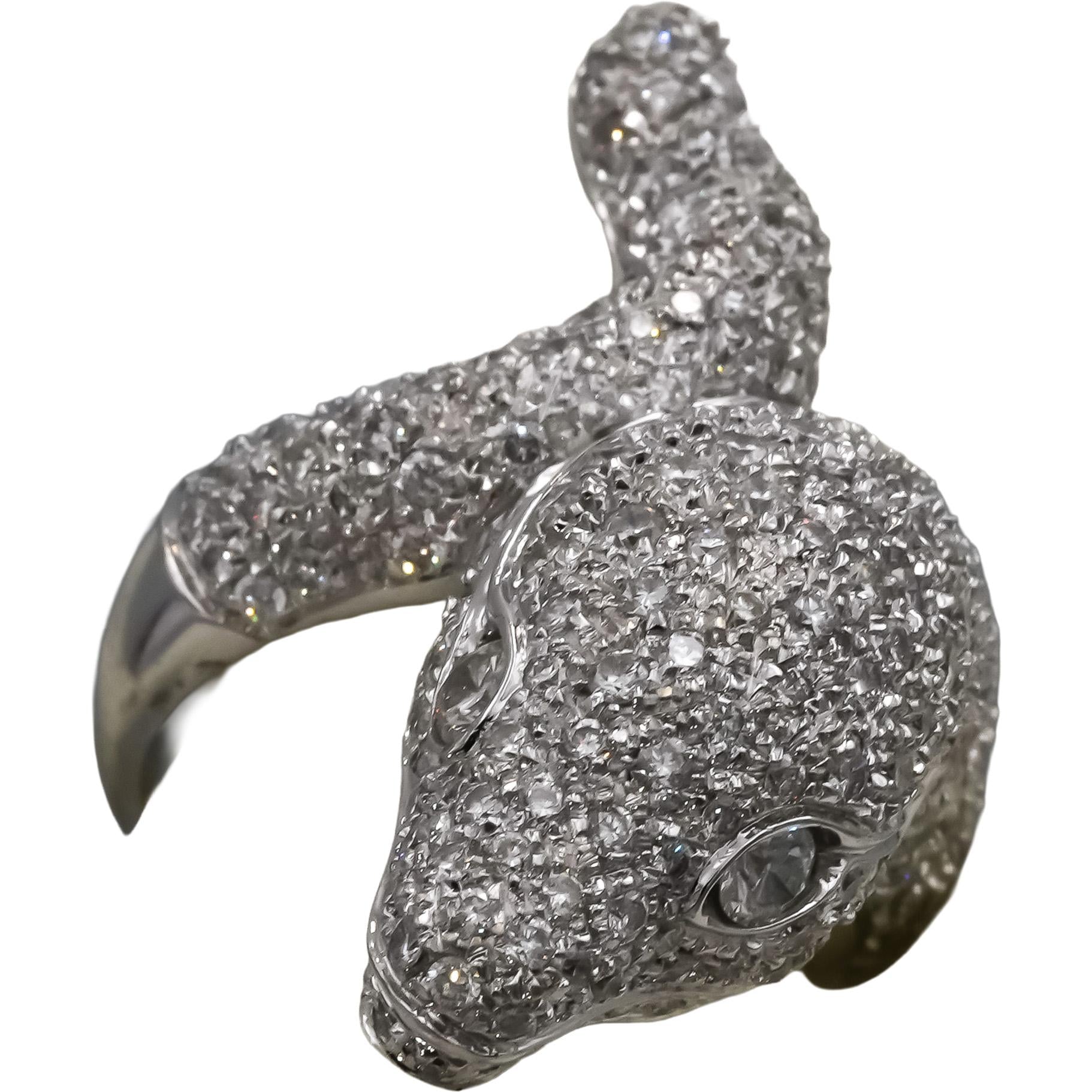 18k White Gold VS Round Diamond Cluster Snake Ring 3.50CT Size 7