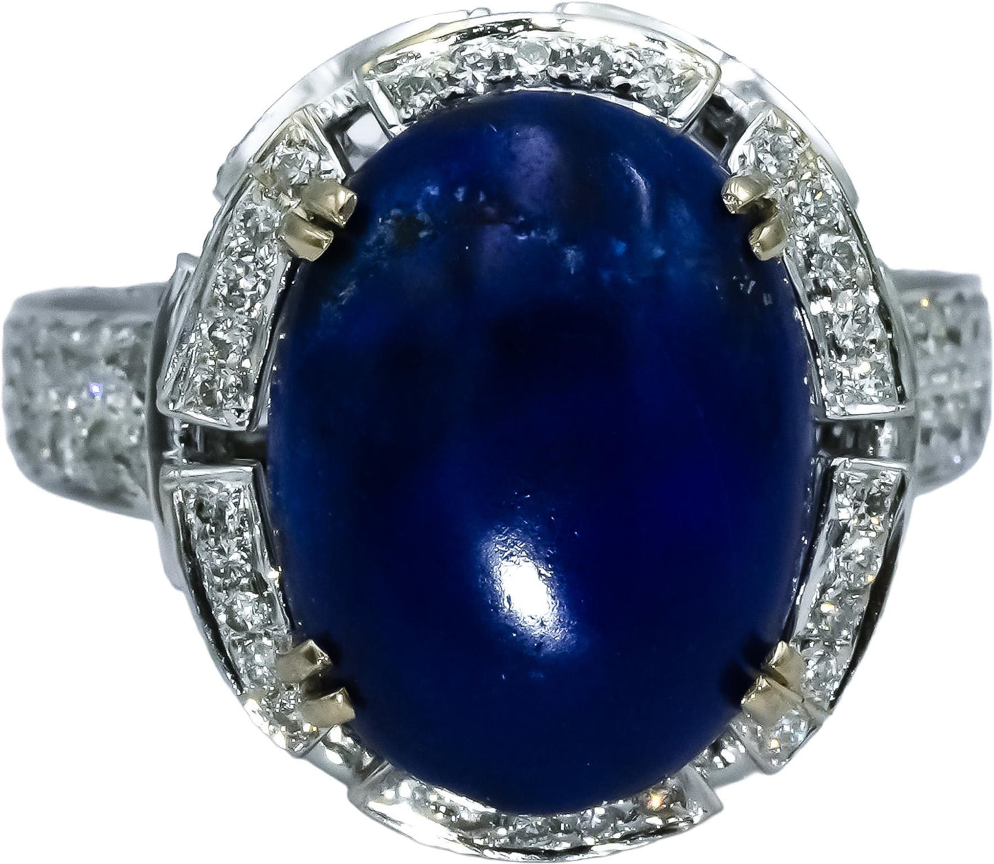 18k White Gold VS Diamond and Lapis Lazuli Cocktail Ring 8.55CT Size 6.75