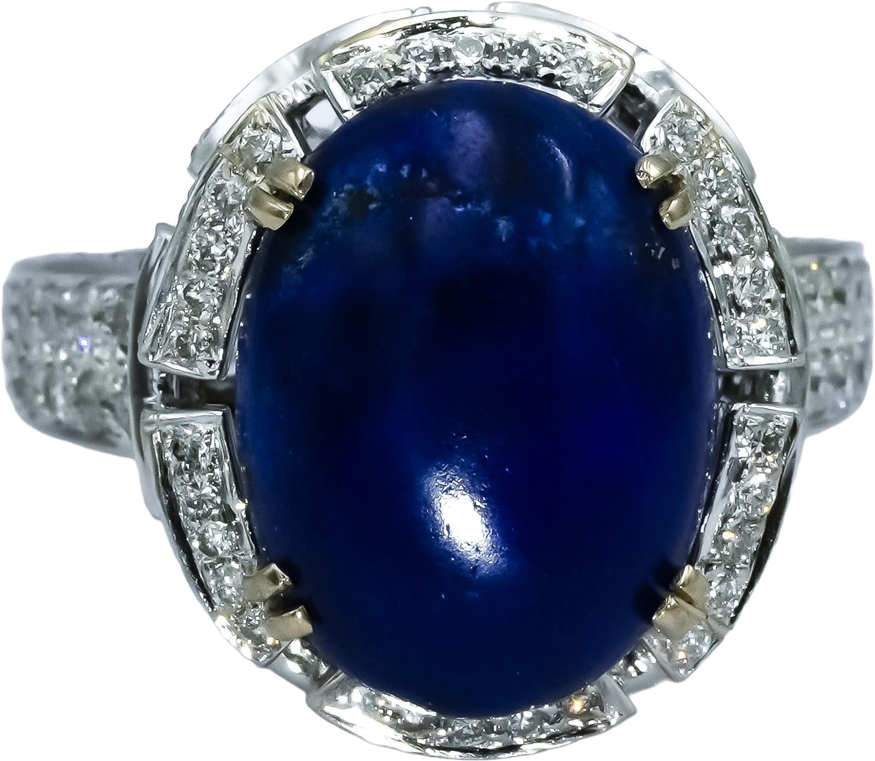 18k White Gold VS Diamond and Lapis Lazuli Cocktail Ring 8.55CT Size 6.75