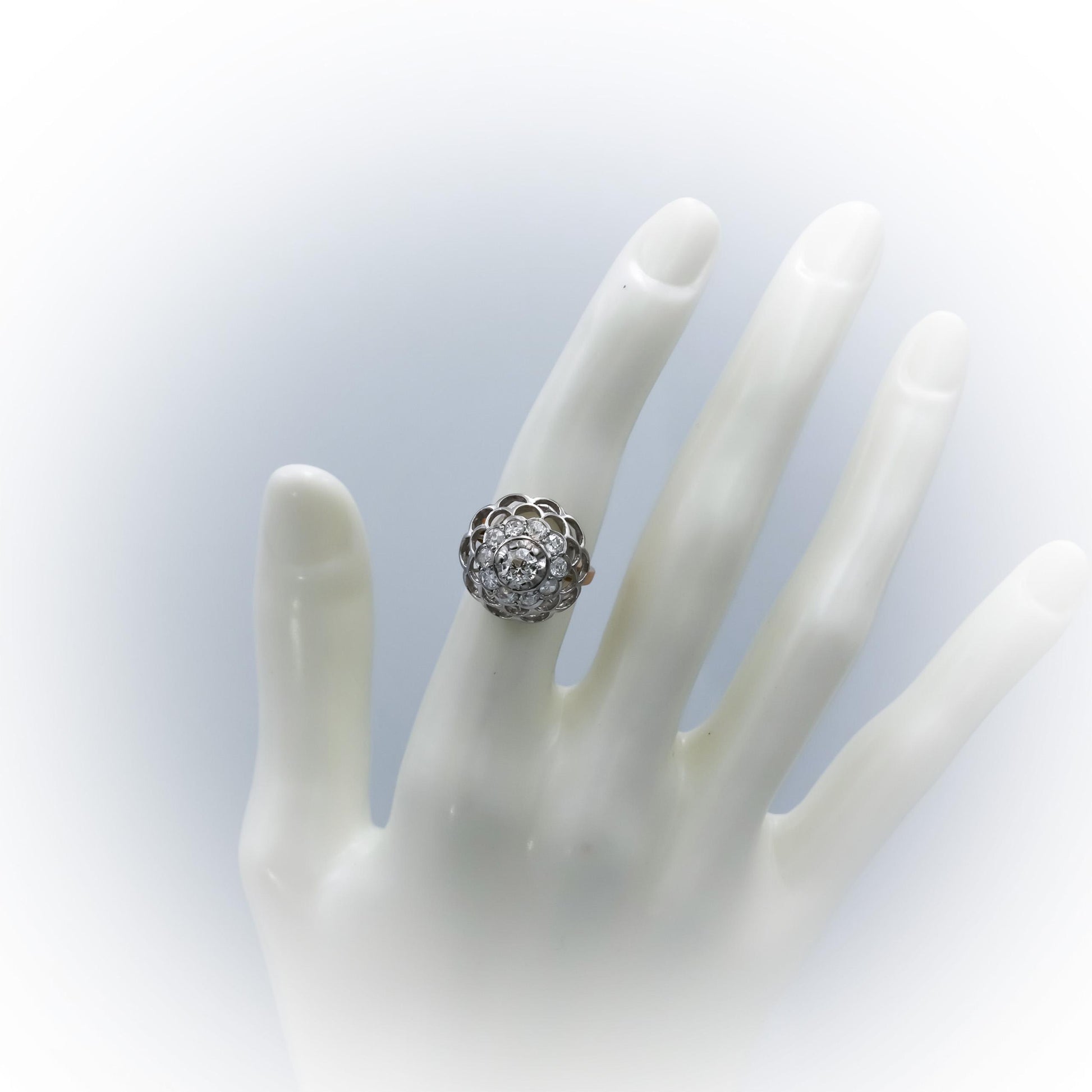 Vintage Antique 14k White & Yellow Gold Old Euro Cut Diamond Filigree Ring 1.0CT