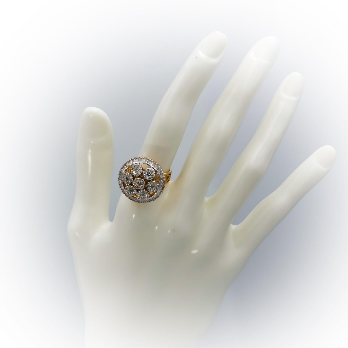14k Yellow Gold Round and Baguette Cut Diamond Cocktail Ring 1.31CT Size 6