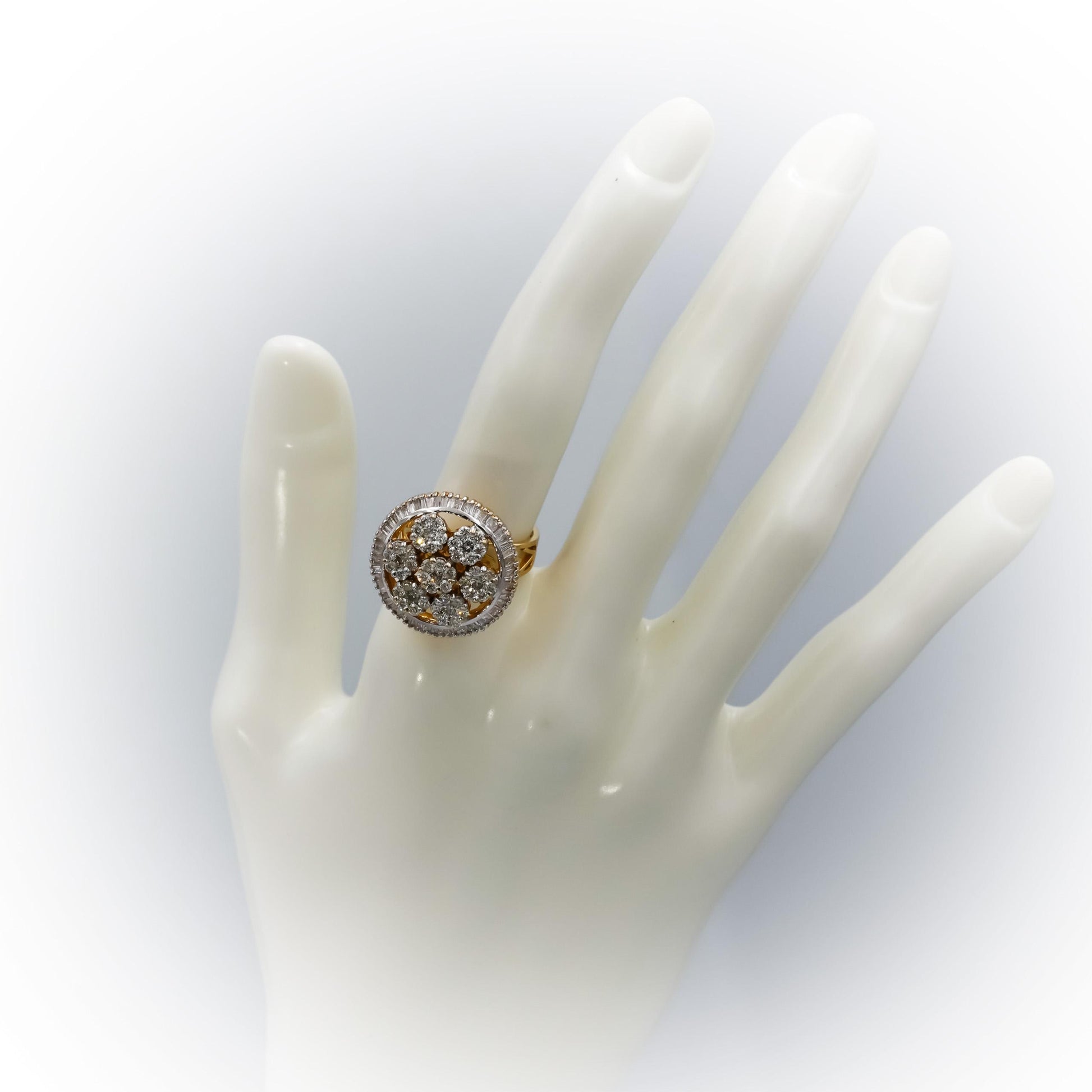 14k Yellow Gold Round and Baguette Cut Diamond Cocktail Ring 1.31CT Size 6