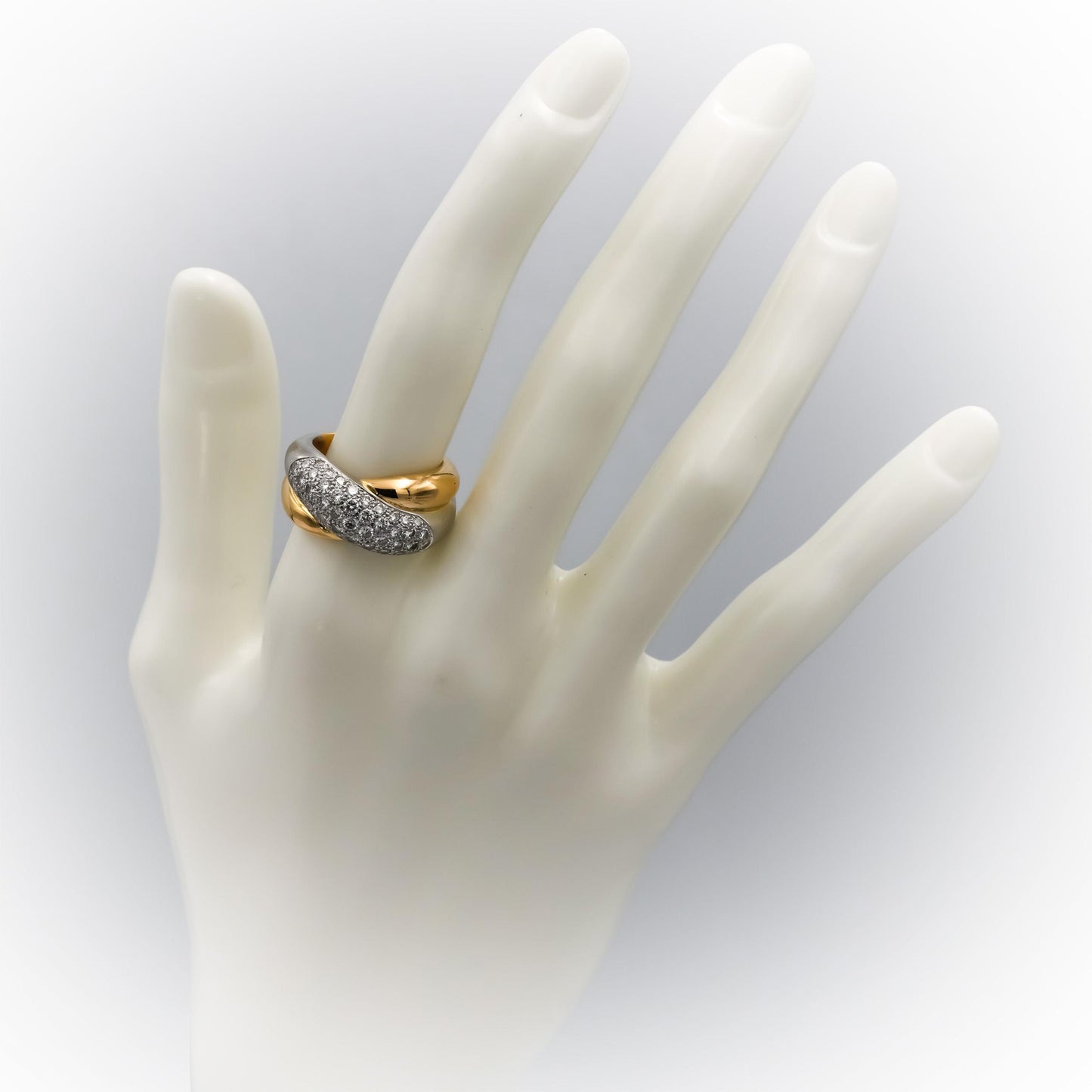 CARTIER Vintage 18k Gold Platinum Diamond Cluster Crossover Ring 1.25CT Size 6.5
