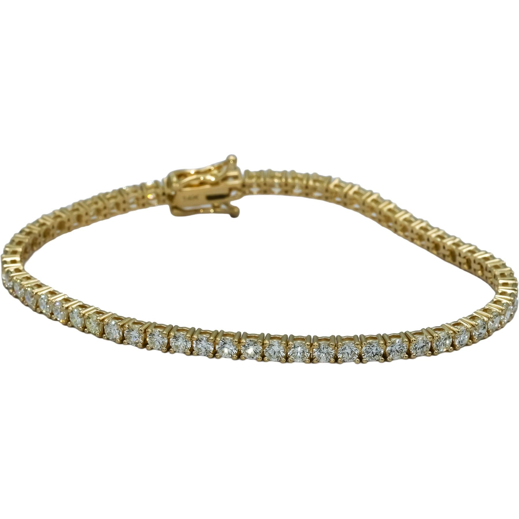 14k Yellow Gold VS Round Diamond Tennis Bracelet 5.38CT