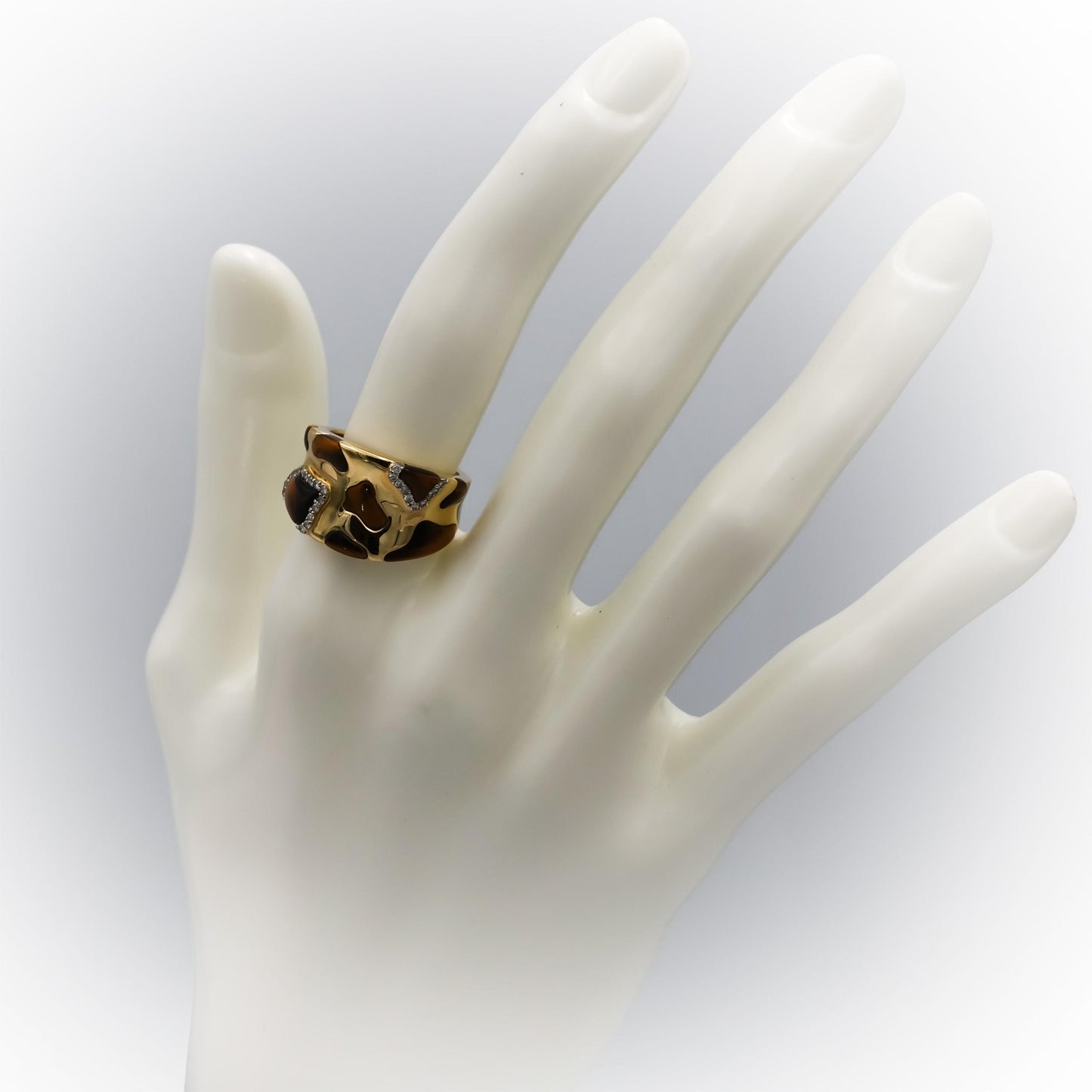 14k Yellow Gold Diamond and Tiger's Eye Band Ring 0.15CT Size 6