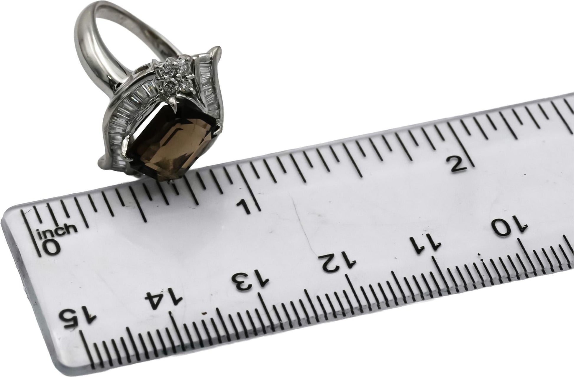 Platinum VS Diamond and Smoky Quartz Cocktail Ring 3.36CT Size 6.25