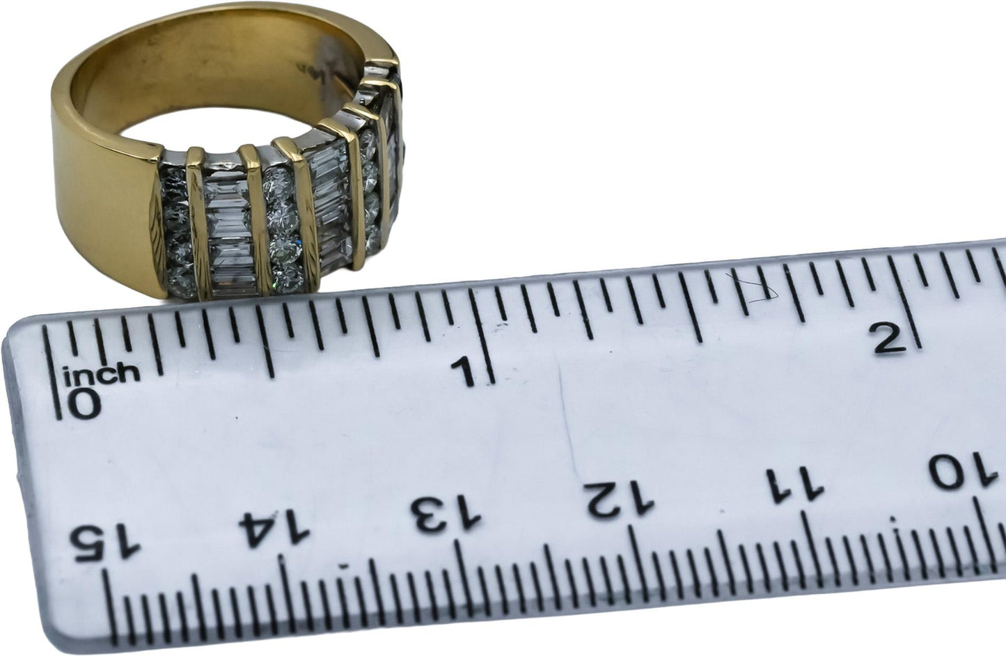 14k Yellow Gold Round and Baguette Cut Diamond Band Ring 1.50CT Size 6.75