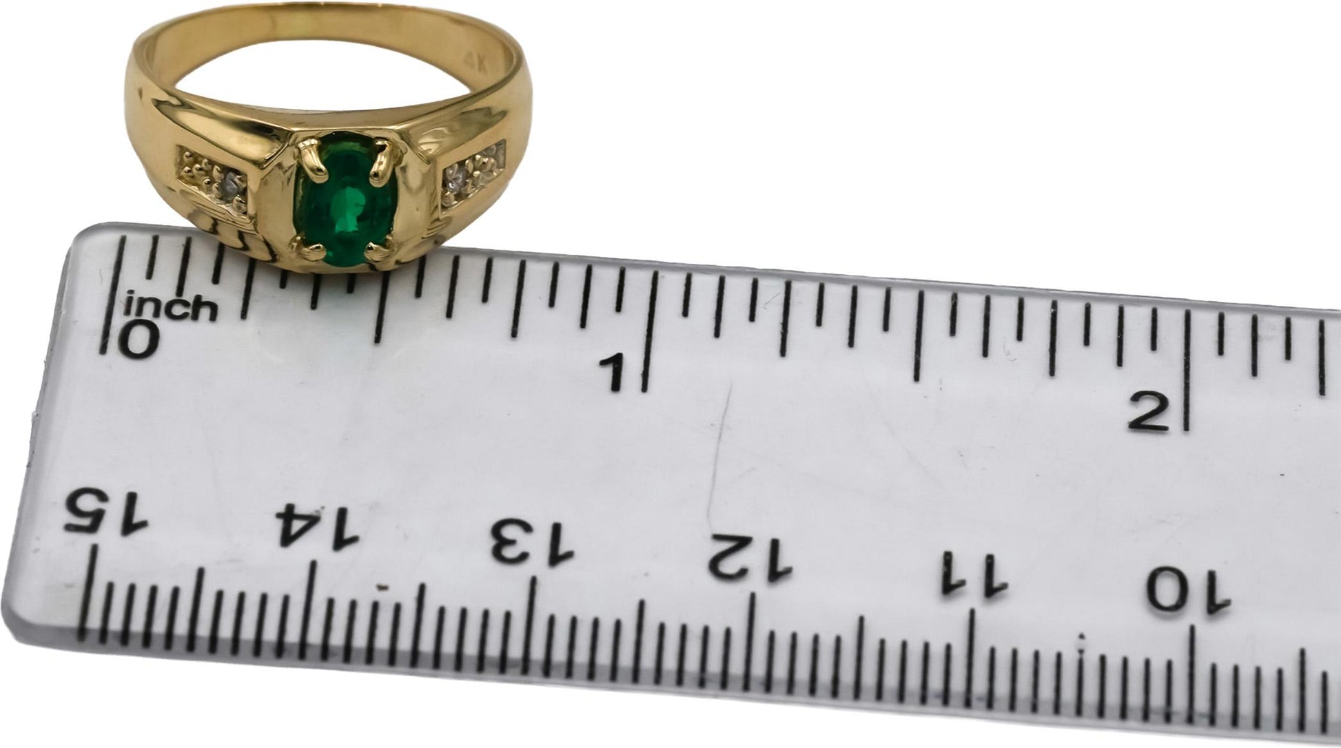 14k Yellow Gold Oval Cut Emerald Ring 0.40CT Size 7 w/ Diamond Accents