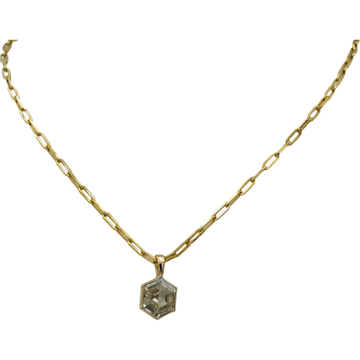 14k Yellow Gold Hexagon Step Cut Diamond Paperclip Necklace 5.07CT