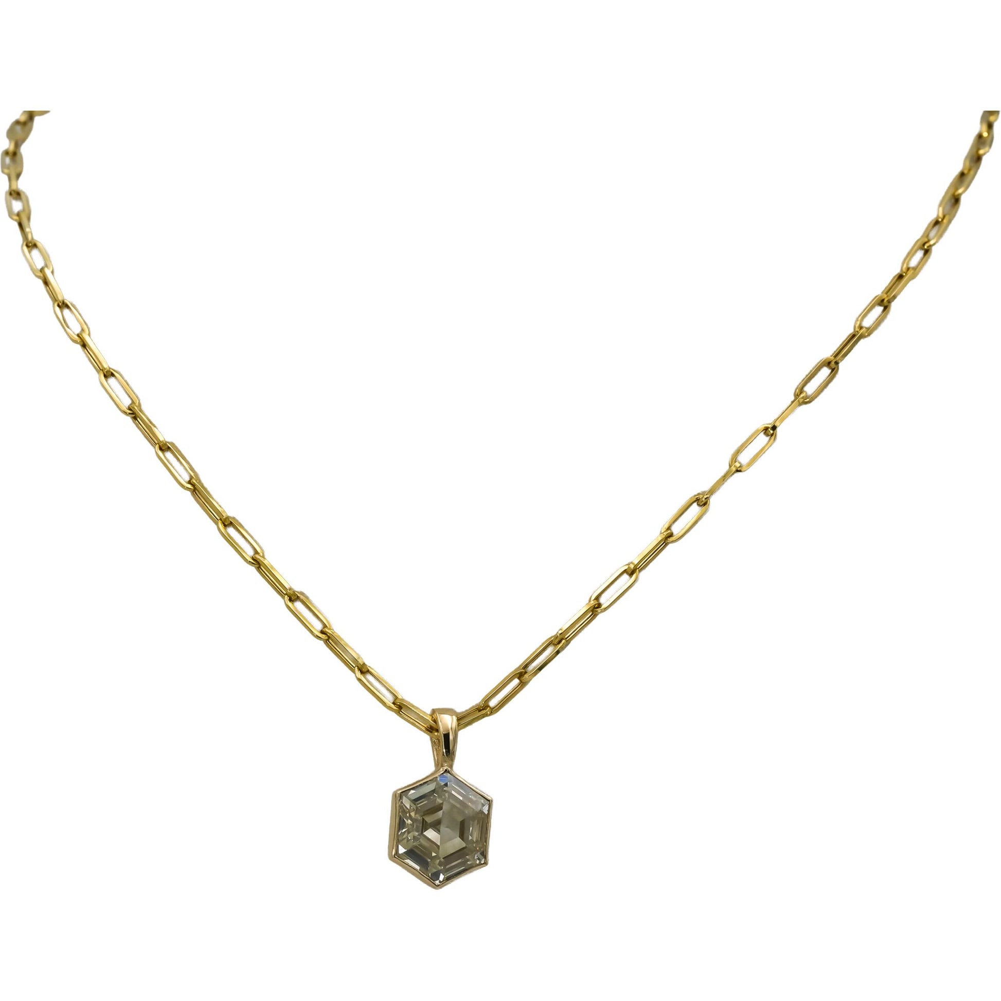 14k Yellow Gold Hexagon Step Cut Diamond Paperclip Necklace 5.07CT
