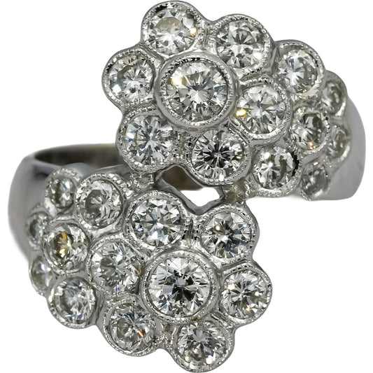 18k White Gold Round Diamond Cluster Bypass Ring 2.30CT Size 7.25