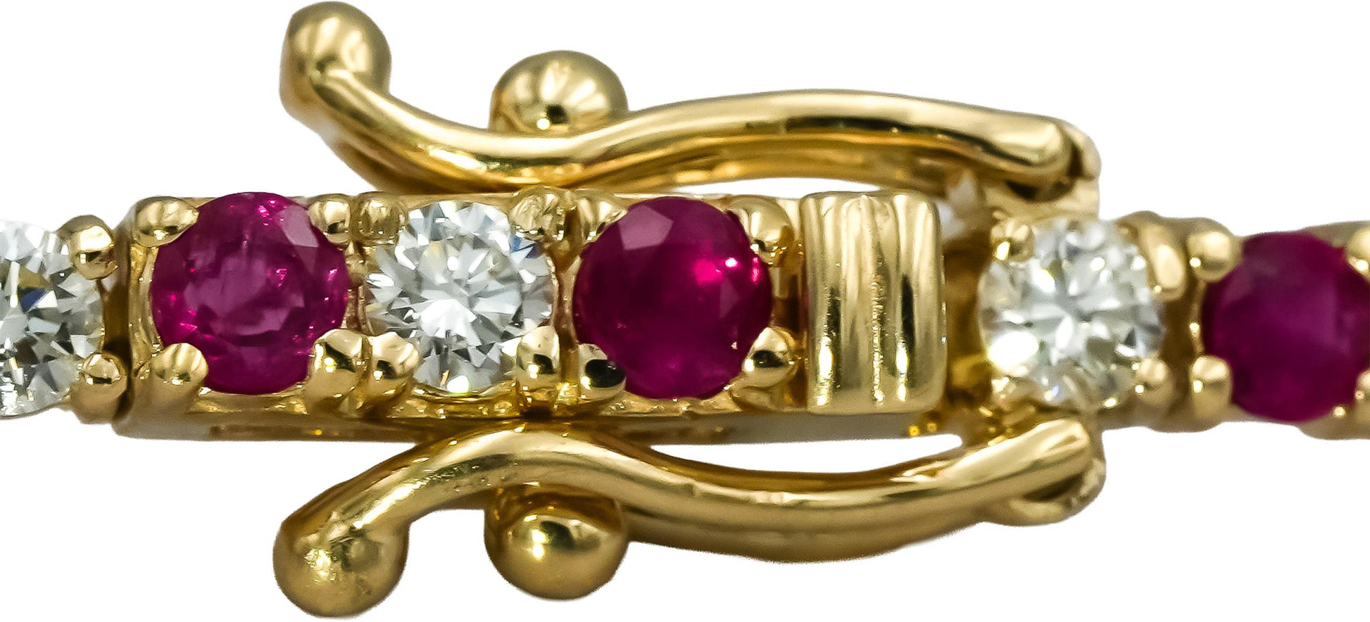 14k Yellow Gold VS Diamond and Ruby Tennis Bracelet 4.69CT