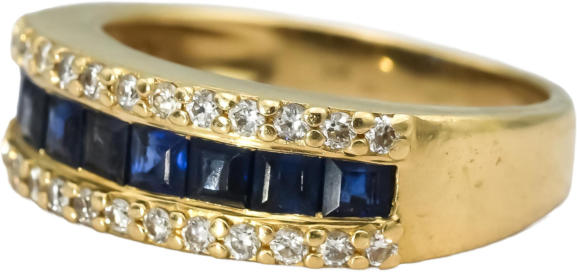14k Yellow Gold Diamond and Sapphire Band Ring 1.10CT Size 5.75