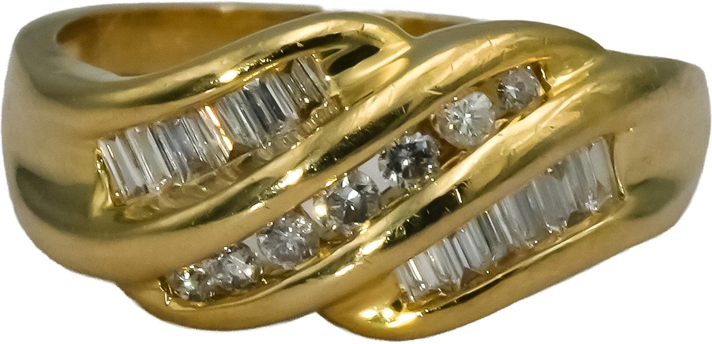 14k Yellow Gold Round and Baguette Diamond Wavy Band Ring 0.50CT Size 8.75