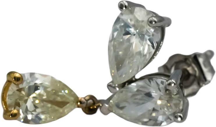 14k White and Yellow Gold Pear Cut Diamond Drop Dangle Earrings 3.05CT