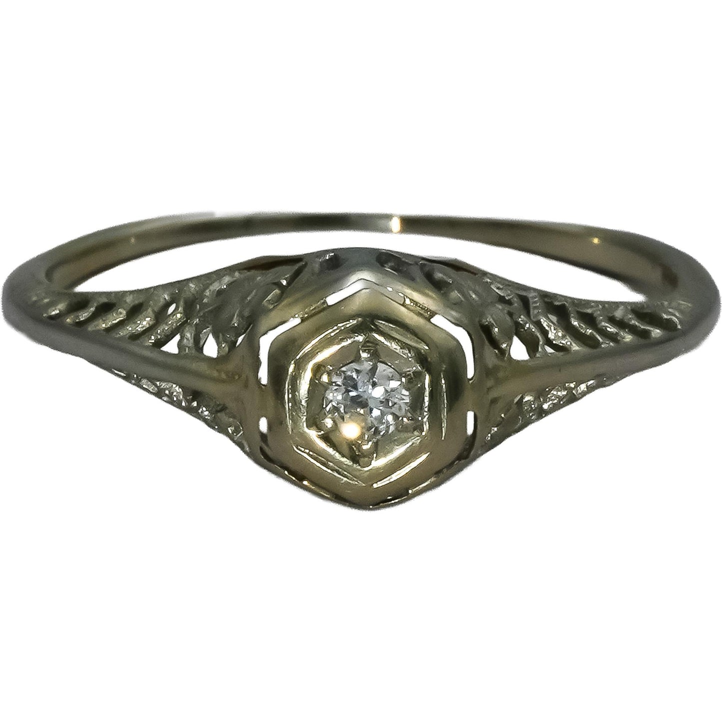 Art Deco Antique Filigree 18k White Gold VS Diamond Solitaire Ring 0.05CT Sz 6.5