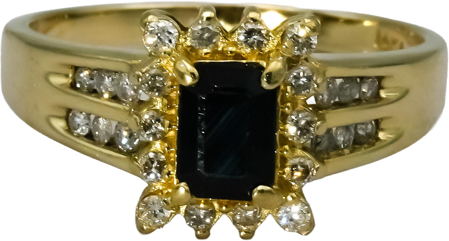 14K Yellow Gold Diamond and Sapphire Cocktail Ring 1.30CT Size 9.75