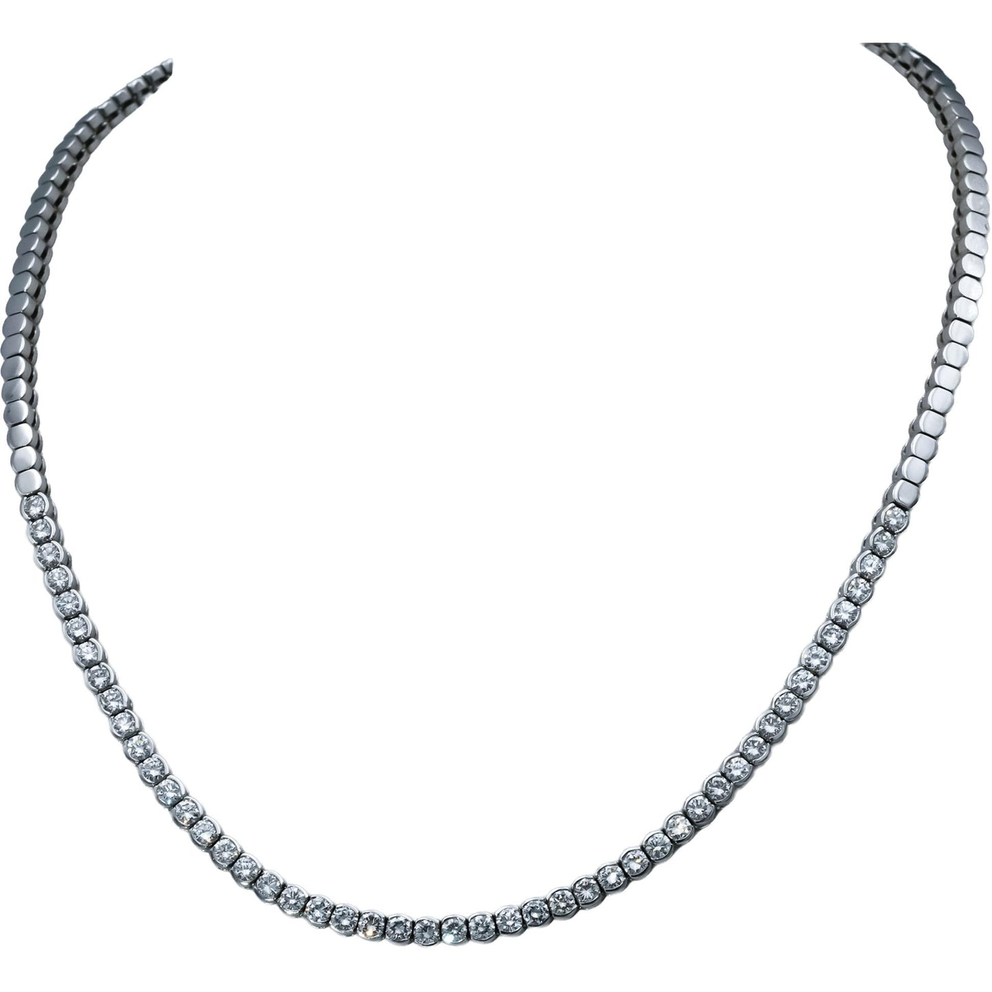 18k White Gold VS Round Half Bezel Set Diamond Tennis Necklace 4.0CT
