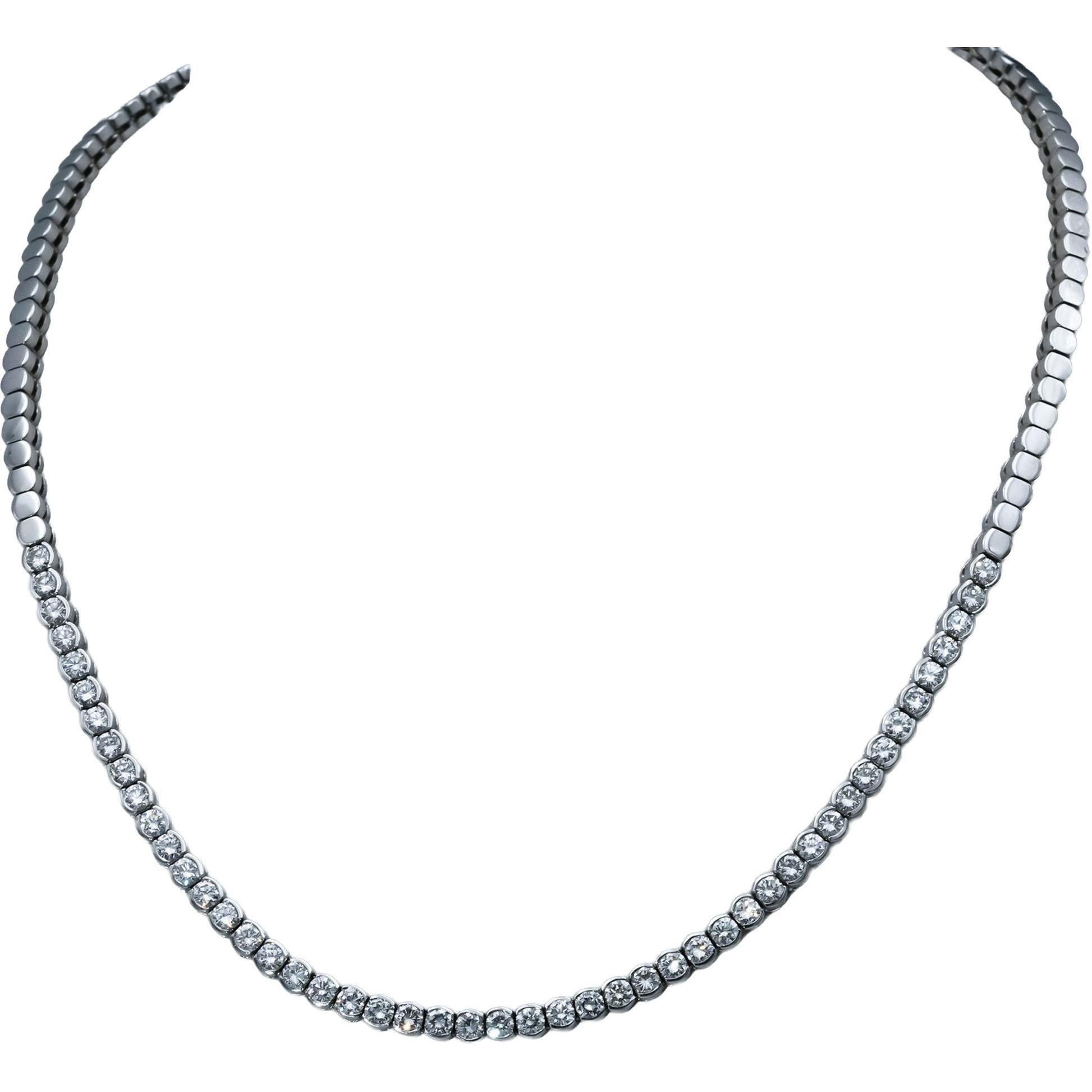 18k White Gold VS Round Half Bezel Set Diamond Tennis Necklace 4.0CT