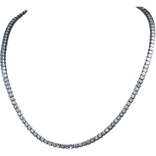 18k White Gold VS Round Half Bezel Set Diamond Tennis Necklace 4.0CT