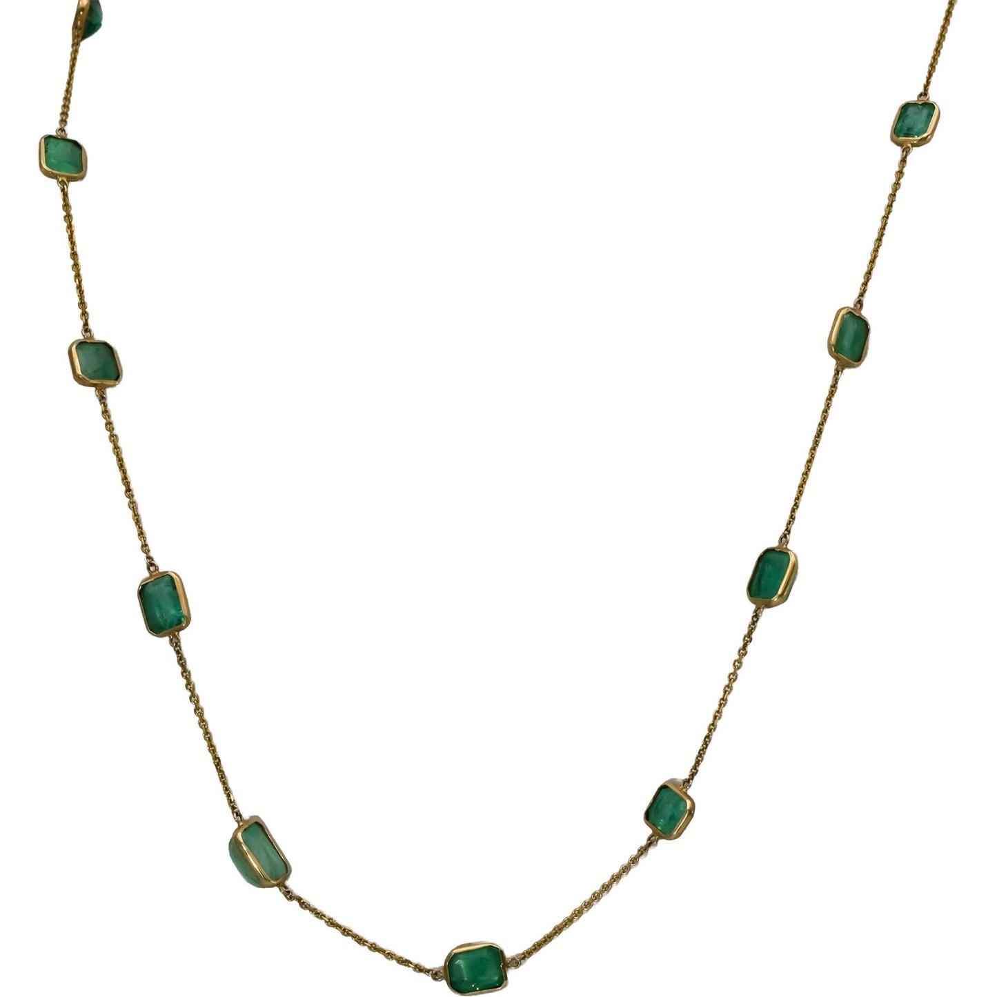14k Yellow Gold Emerald-Cut Emeralds By The Yard Chain Necklace 23.0CT