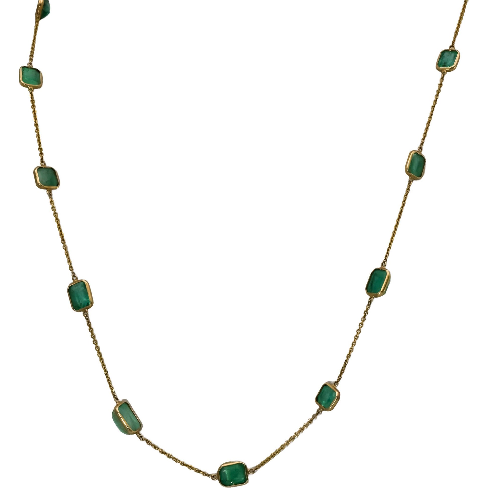 14k Yellow Gold Emerald-Cut Emeralds By The Yard Chain Necklace 23.0CT