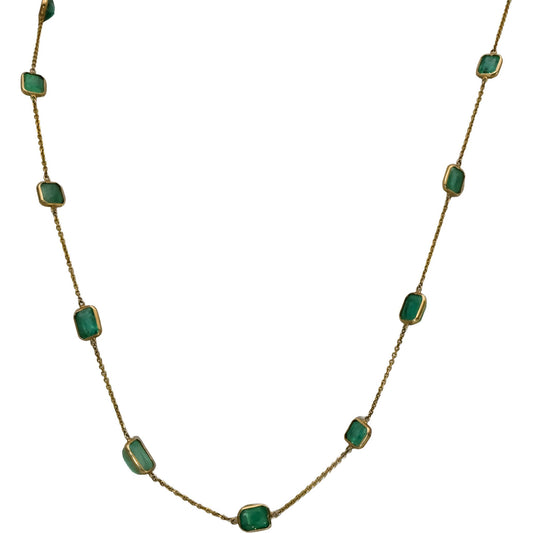 14k Yellow Gold Emerald-Cut Emeralds By The Yard Chain Necklace 23.0CT