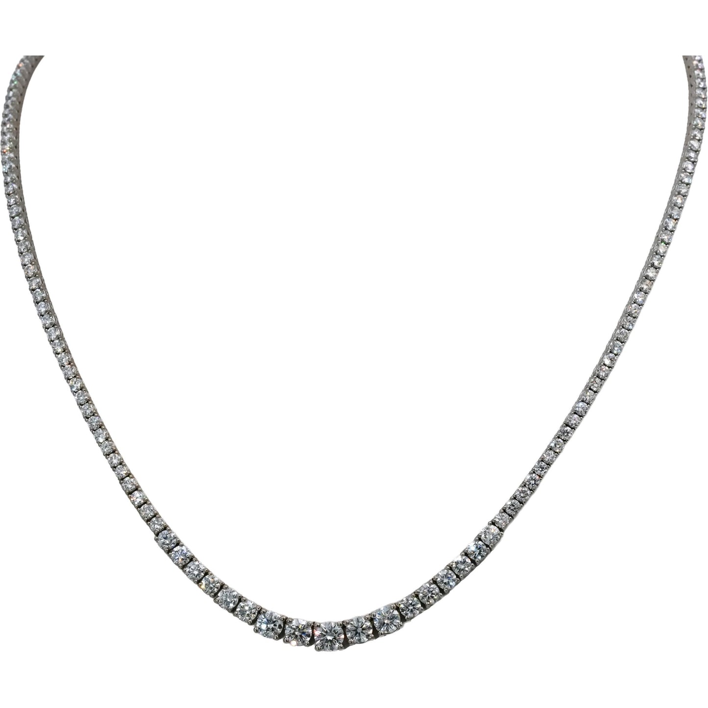14k White Gold VS Round Diamond Graduated Riviera Necklace 8.73CT