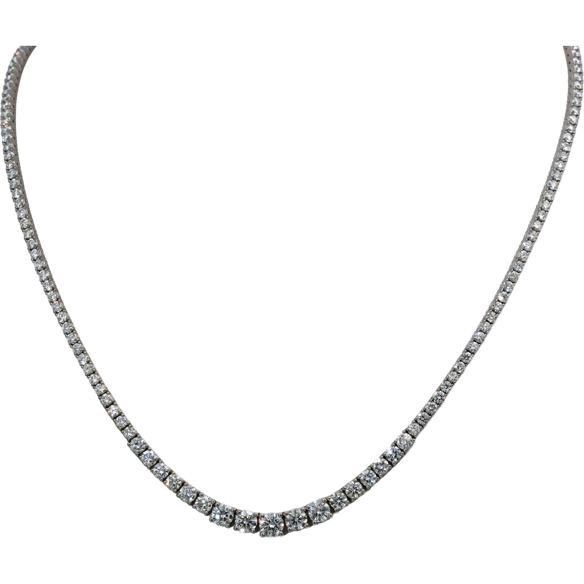 14k White Gold VS Round Diamond Graduated Riviera Necklace 8.73CT