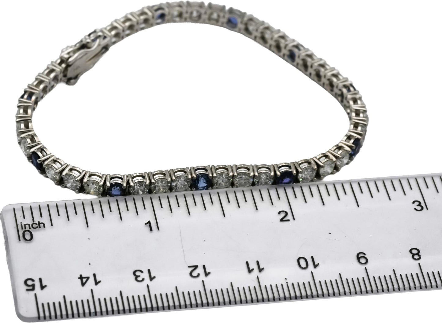 14k White Gold Diamond and Blue Sapphire Tennis Bracelet 8.83CT
