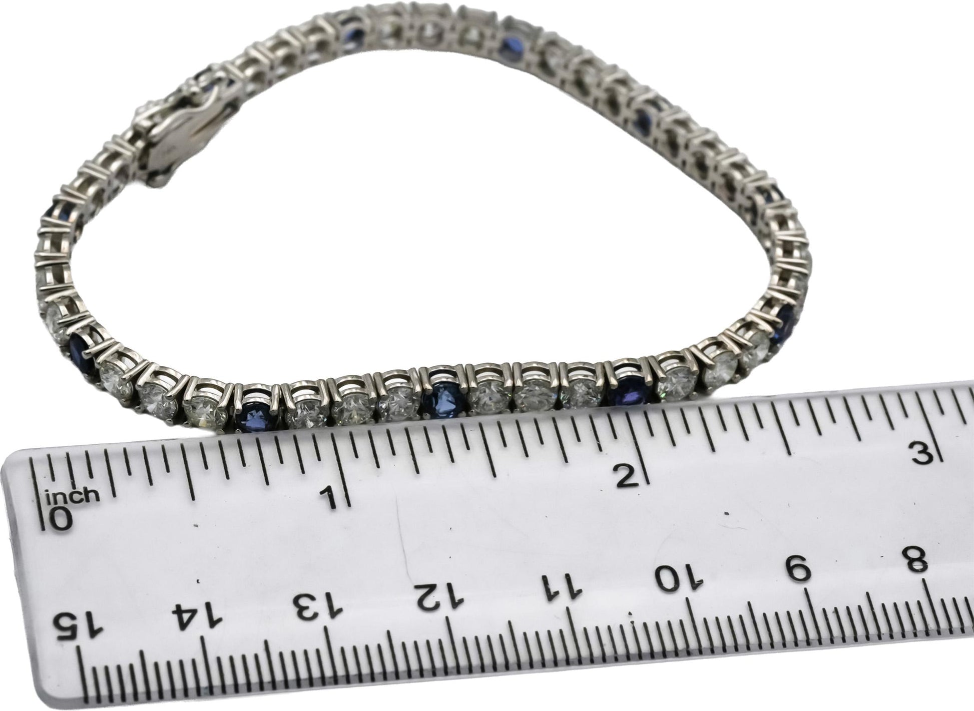 14k White Gold Diamond and Blue Sapphire Tennis Bracelet 8.83CT