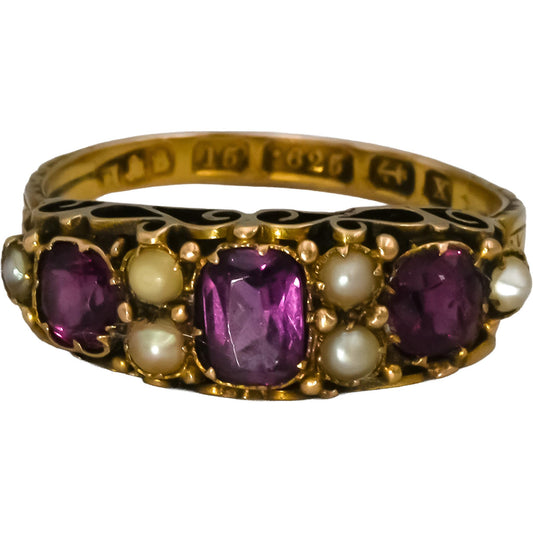Antique Victorian 15k Yellow Gold Pink Sapphire Seed Pearl Ring 1.25CT Size 6.5