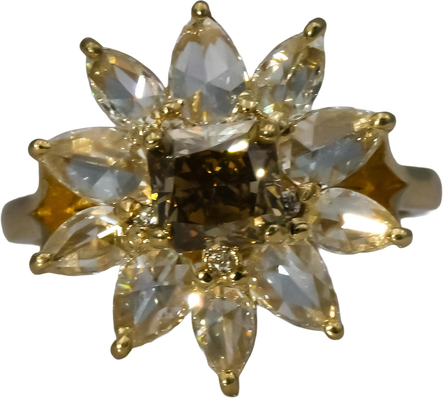 14k Yellow Gold VS Diamond Flower Cocktail Ring 2.31CT w/ 1.17CT Size 6