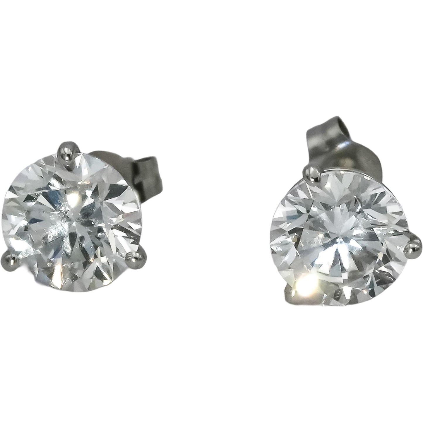 14K White Gold VS Round Lab-Grown Martini Setting Stud Earrings 3.11CT