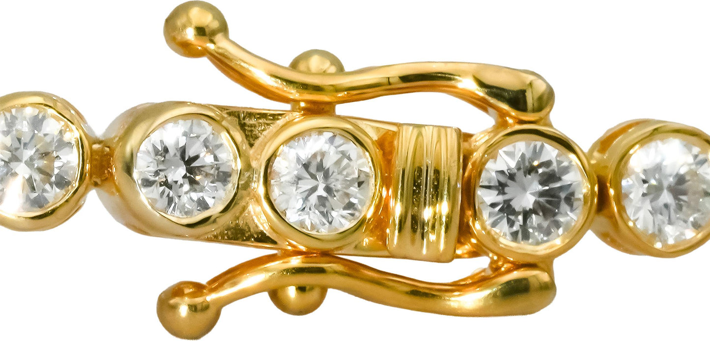 14k Yellow Gold VS Round Bezel Set Diamond Tennis Bracelet 4.36CT